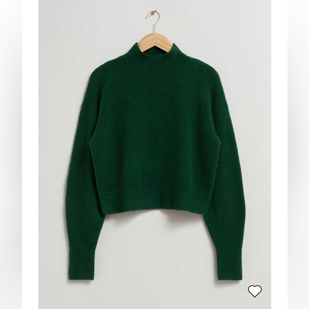 & Other Stories Dark Green Mock-Neck Wool Sweater